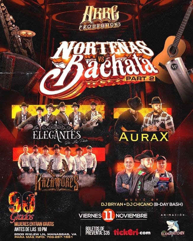 Event - NORTEÑAS VS BACHATA @ 90 GRADOS, MANASSAS, VA - Manassas, Virginia - November 11, 2022 | concert tickets