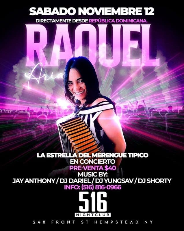 Event - RAQUEL ARIAS EN VIVO! HEMPSTEAD NEW YORK - Hempstead, New York - 12 de noviembre de 2022 | concert tickets