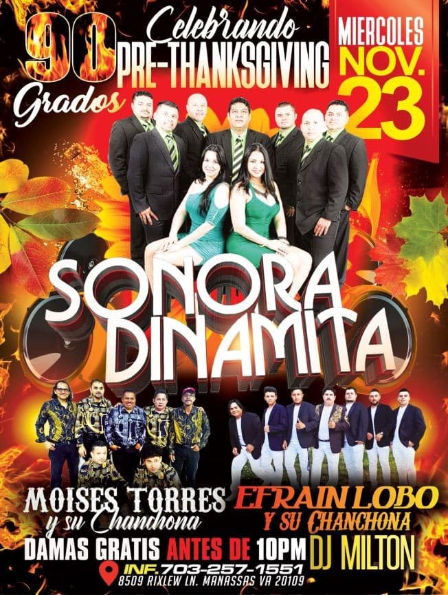 Event - Celebrando Pre Thanksgiving: La Sonora Dinamita en Vivo! Moises y su Chanchona, Efrain Lobo y su Chanchona - Manassas, Virginia - November 23, 2022 | concert tickets