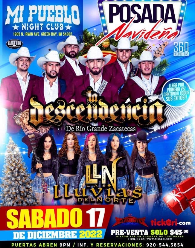 Event - LA DESCENDENCIA, LLUVIAS DEL NORTE - POSADA NAVIDENA - Green Bay, Wisconsin - December 17, 2022 | concert tickets