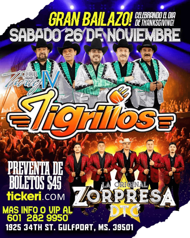 Event - TIGRILLOS EN CONCIERTO ! GULFPORT MISSISSIPPI - Gulfport, Mississippi - November 26, 2022 | concert tickets