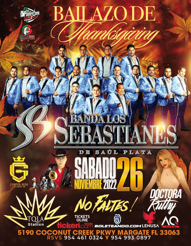 Event - BANDA LOS SEBASTIANES DE SAUL PLATA EN CONCIERTO ! MARGATE FLORIDA - Margate, Florida - November 26, 2022 | concert tickets