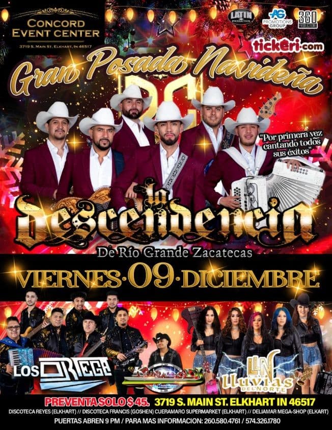 Event - LA DESCENDENCIA, LLUVIAS DEL NORTE, LOS ORTEGA CANCELLED - Elkhart, Indiana - December 9, 2022 | concert tickets