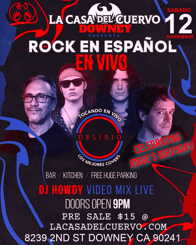 Event - ROCK EN ESPAÑOL EN VIVO CITY OF DOWNEY. LOS MEJORES COVERS CON LA BANDA DELIRIO - Downey, California - November 12, 2022 | concert tickets