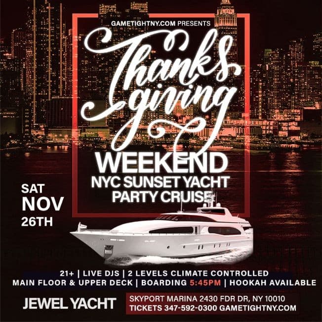 Event - NYC Friendsgiving Weekend Sunset Yacht Party Cruise at the Jewel Yacht 2022 - New York, New York - November 26, 2022 | concert tickets