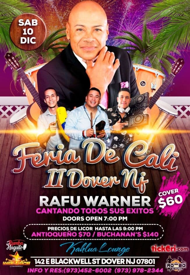 Event - FERIA DE CALI DOVER NJ, RAFU WARNER EN VIVO - Dover, New Jersey - December 10, 2022 | concert tickets