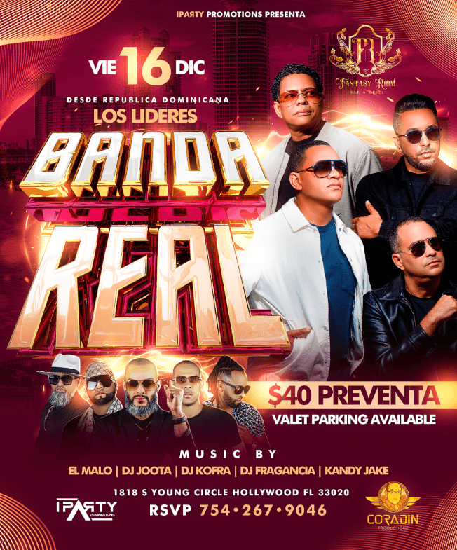 Event - Banda Real En Concierto! Downtown Hollywood! Fantasy Room! - Hollywood, Florida - December 16, 2022 | concert tickets