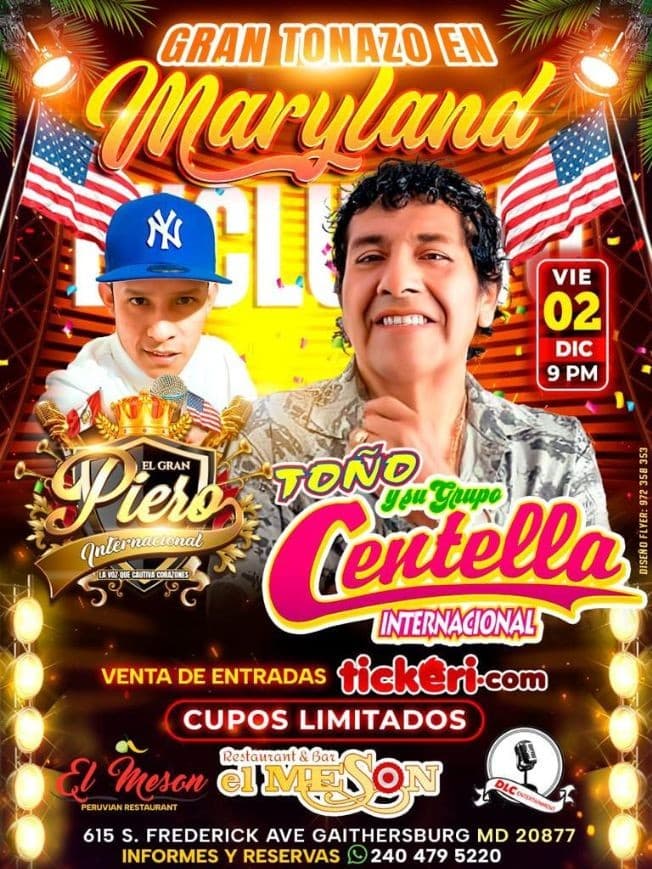 Event - TOÑO CENTELLA INTERNACIONAL EN VIVO EN !GAITHERSBURG MARYLAND - Gaithersburg, Maryland - December 2, 2022 | concert tickets