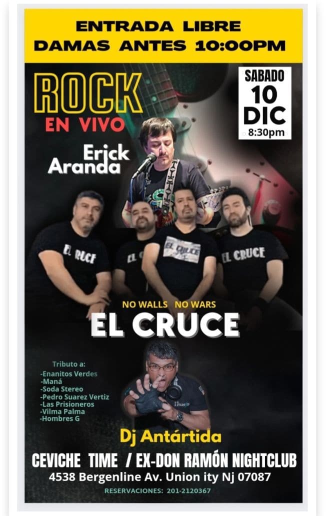 Event - ROCK EN VIVO BANDA "EL CRUCE"  Y  ERICK ARANDA - Union City, New Jersey - December 10, 2022 | concert tickets