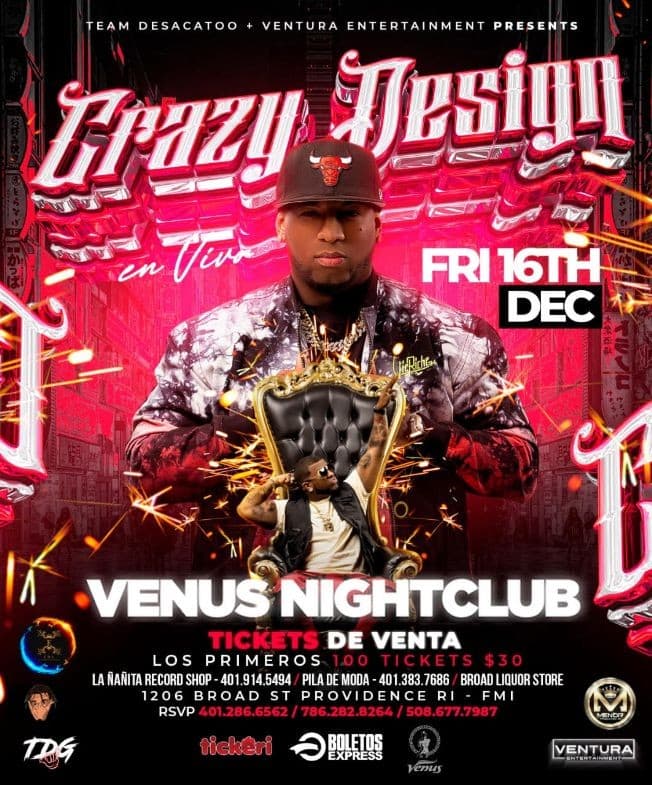 Event - CRAZY DESIGN EN VIVO | VENUS NIGHTCLUB | PROVIDENCE RI - Providence, Rhode Island - December 16, 2022 | concert tickets