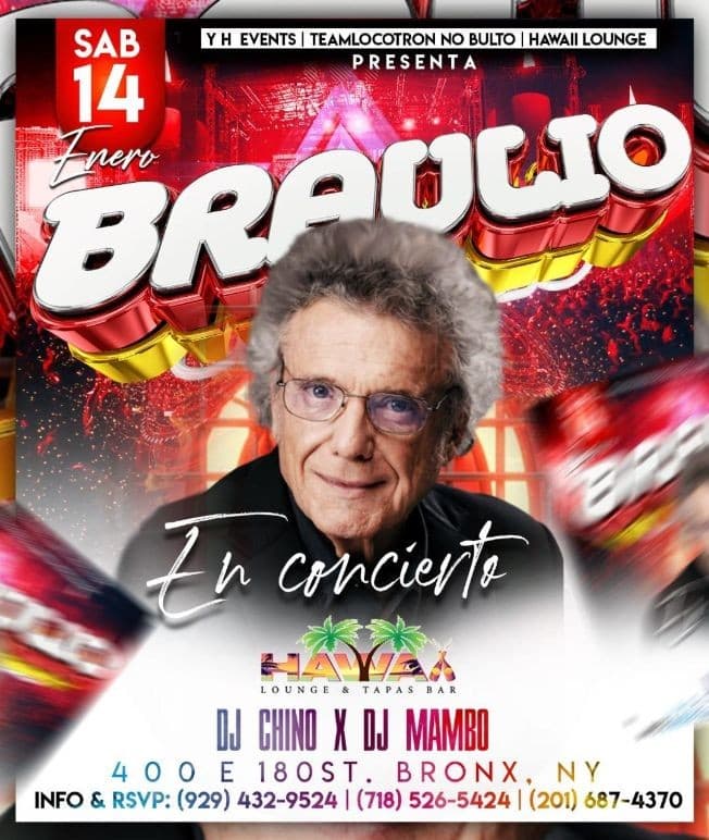 Event - BRAULIO EN UNA CENA CONCIERTO ! BRONX NEW YORK - Bronx, New York - January 14, 2023 | concert tickets