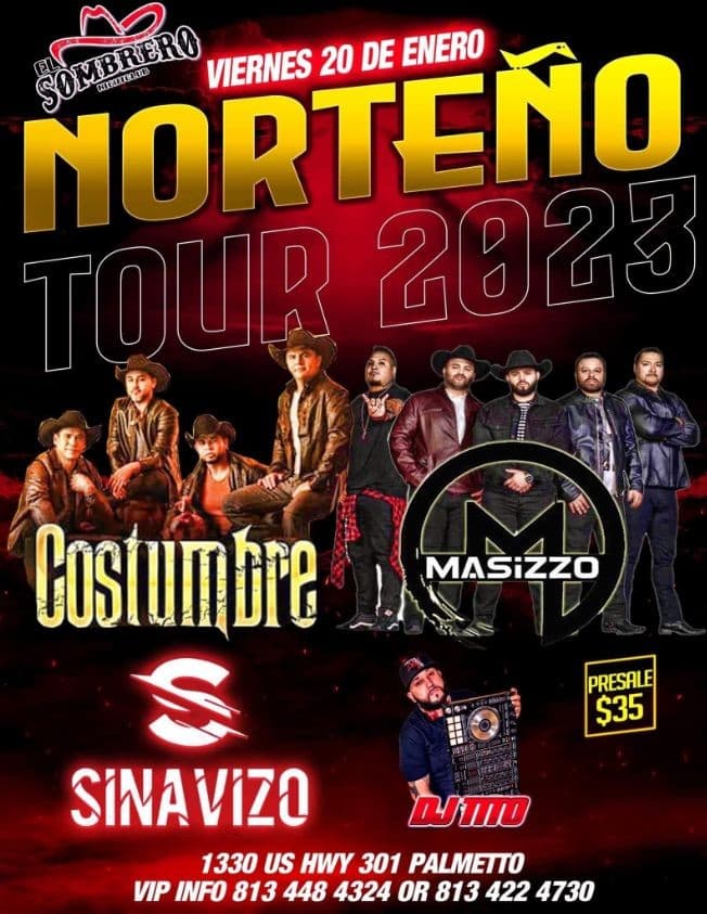 Event - MASIZZO, COSTUMBRE EN VIVO ! PALMETTO FLORIDA - Palmetto, Florida - January 20, 2023 | concert tickets