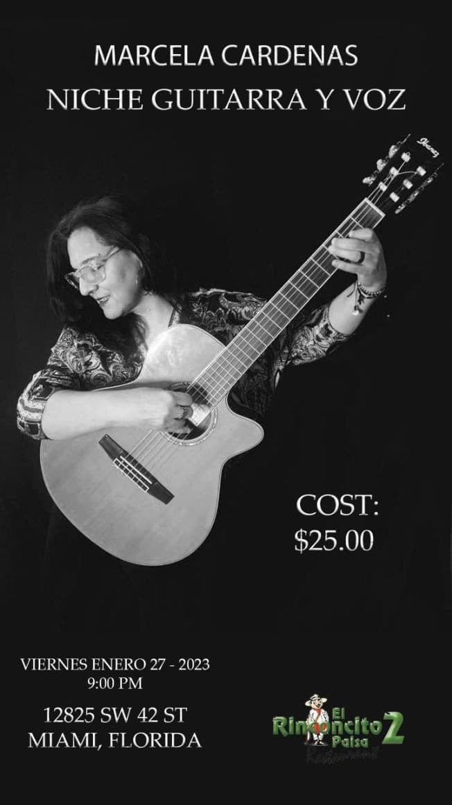 Event - MARCELA CARDENAS "NICHE GUITARRA Y VOZ" - MIAMI FLORIDA CGC - Miami, Florida - January 27, 2023 | concert tickets