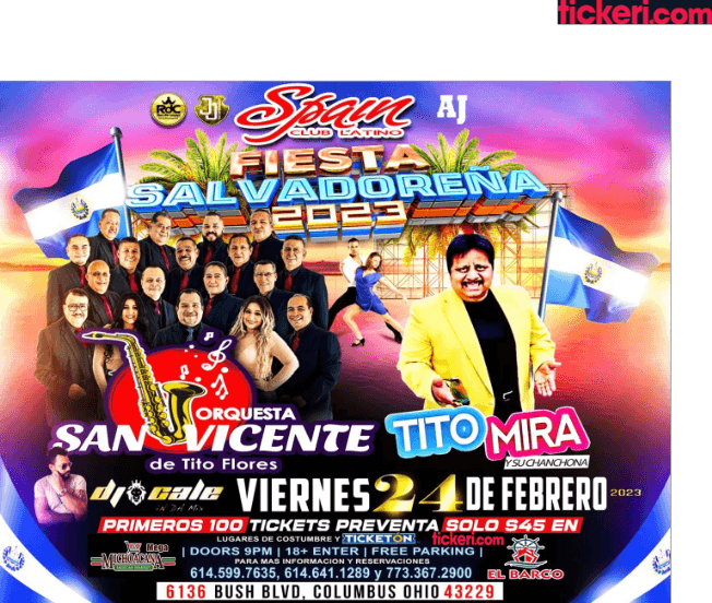 Event - FIESTA SALVADOREÑA 2023 CON LA ORQUESTA SAN VICENTE DE TITO FLORES & TITO MIRA Y SU CHANCHONA EN VIVO ! COLUMBUS OHIO - Columbus, Ohio - February 24, 2023 | concert tickets