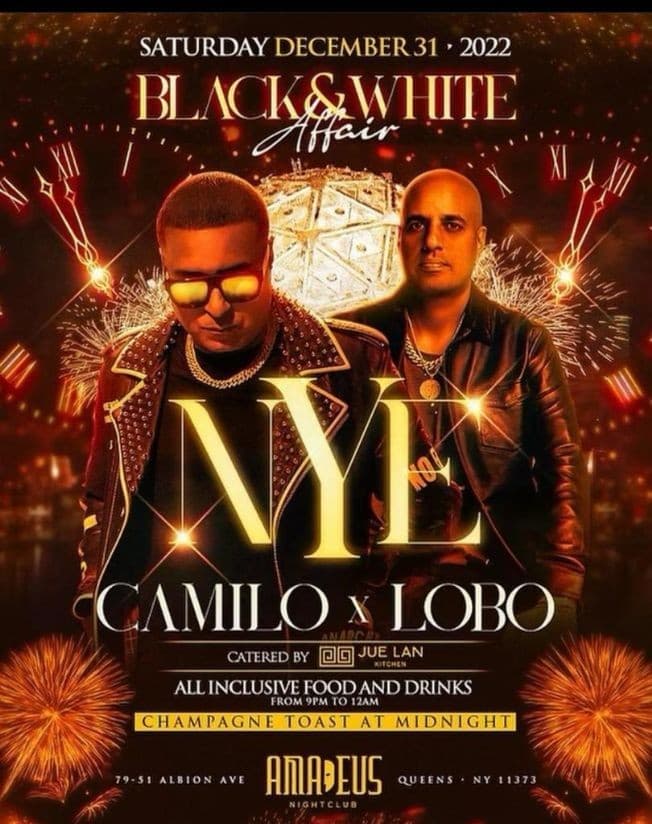 Event - NYE 2023 Black & White Affair DJ Camilo Live At Amadeus Nightclub - Queens, New York - December 31, 2022 | concert tickets