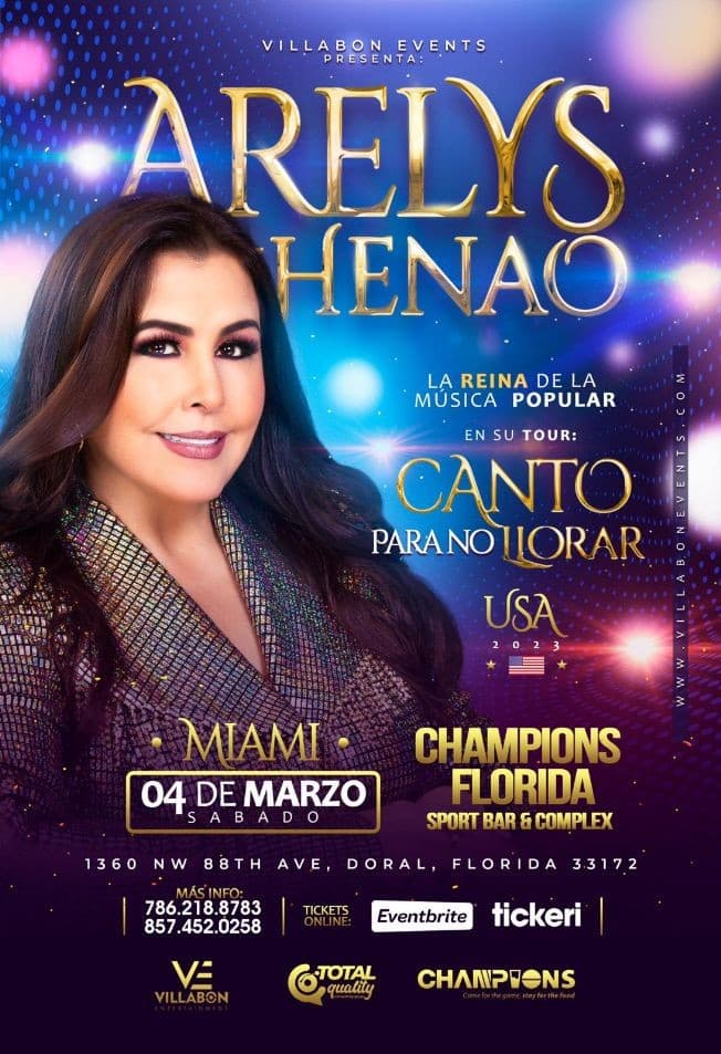Event - ARELYS HENAO “LA REINA DE LA MÚSICA POPULAR” DORAL FLORIDA - CGC - Doral, Florida - March 4, 2023 | concert tickets