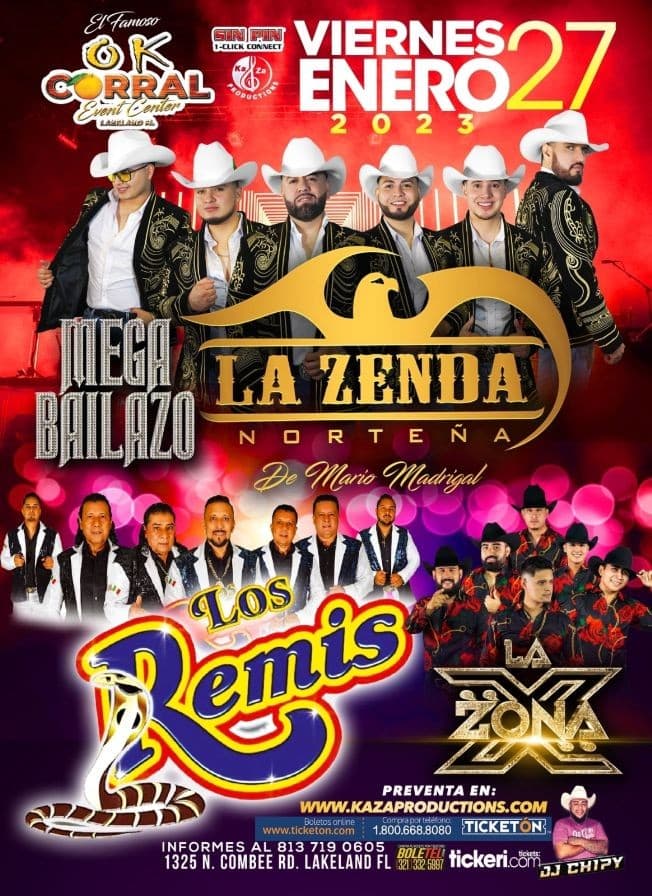 Event - LA ZENDA NORTEÑA , LA ZONA X , LOS REMIS  EN VIVO ! LAKELAND FLORIDA - Lakeland, Florida - January 27, 2023 | concert tickets