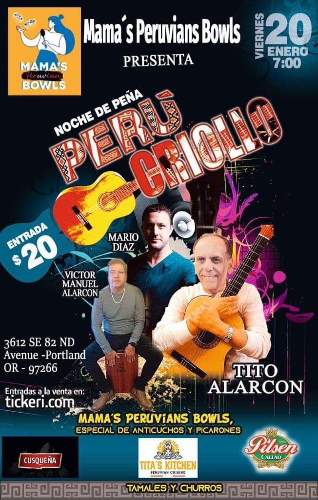 Event - Noche de peña Perú criollo - Portland, Oregon - January 20, 2023 | concert tickets