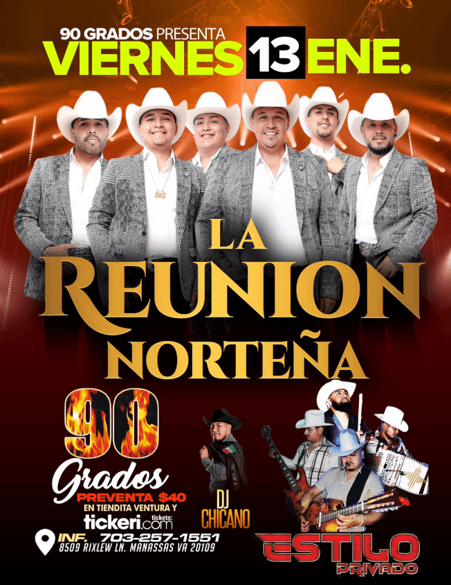 Event - LA REUNIÓN NORTEÑA , ESTILO PRIVADO CONCIERTO ! MANASSAS VIRGINIA - Manassas, Virginia - January 13, 2023 | concert tickets