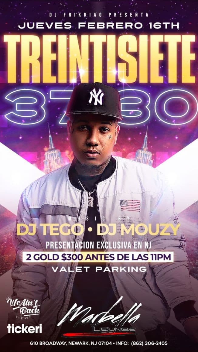 Event - TREINTISIETE 3730 EN VIVO MARBELLA LOUNGE - CANCELED - Newark, New Jersey - February 16, 2023 | concert tickets