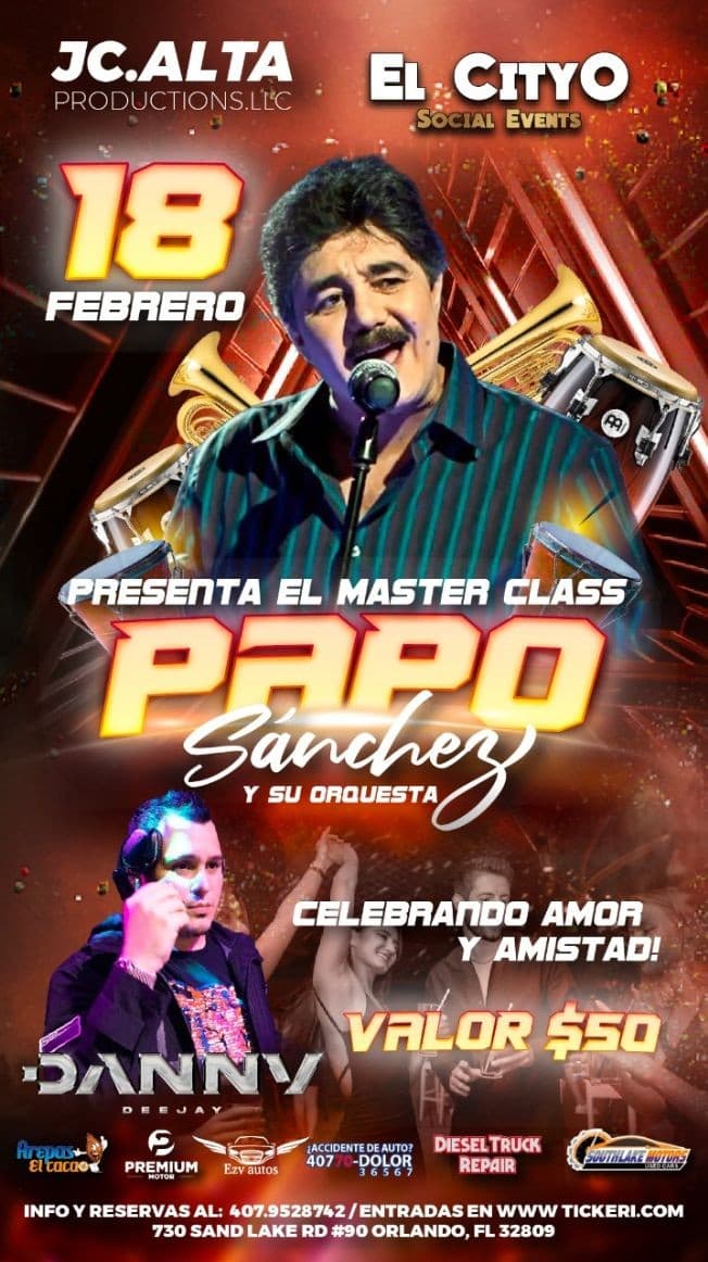 Event - El Master class PAPO Sanchez - Orlando, Florida - February 18, 2023 | concert tickets