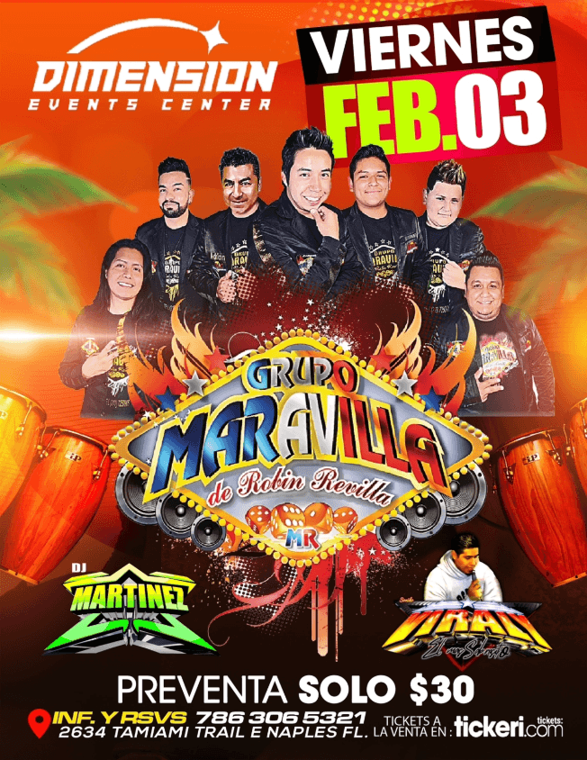 Event - GRUPO MARAVILLA DE ROBIN REVILLA  EN CONCIERTO ! NAPLES FLORIDA - Naples, Florida - February 3, 2023 | concert tickets