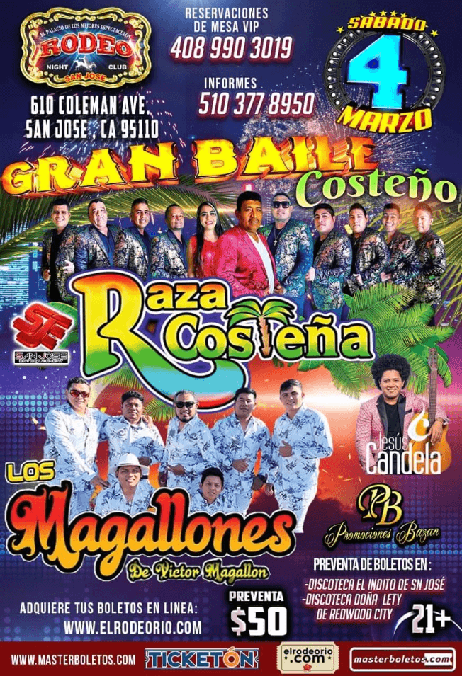 Event - RAZA COSTEÑA , LOS MAGALLONES EN VIVO ! SAN JOSE CALIFORNIA - San Jose, California - March 4, 2023 | concert tickets