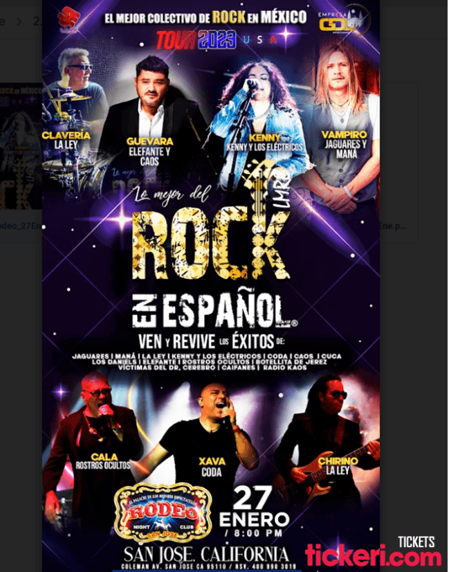 Event - LO MEJOR DEL ROCK EN ESPAÑOL EN SAN JOSE CALIFORNIA - GDL - San Jose, California - January 27, 2023 | concert tickets
