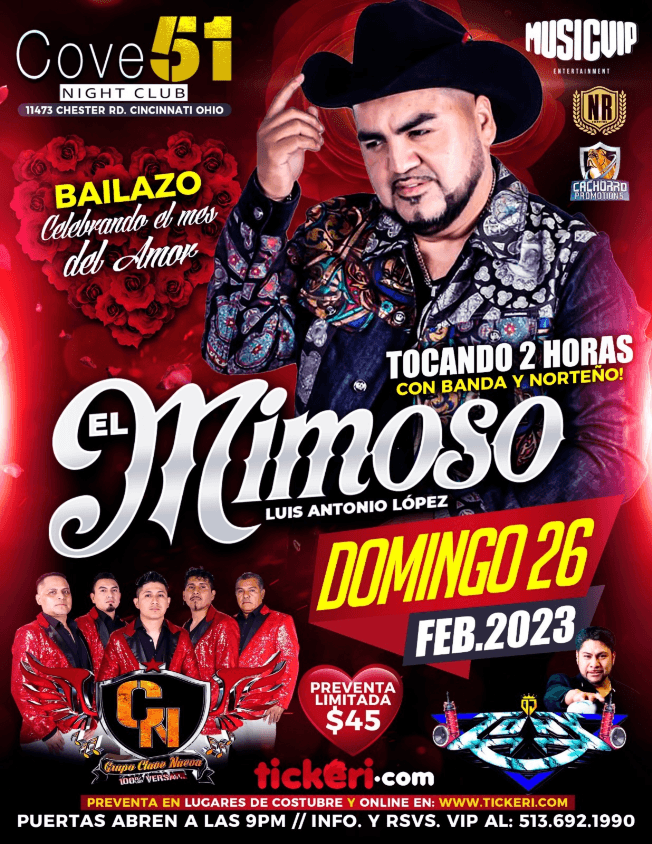 Event - EL MIMOSO LUIS ANTONIO LOPEZ EN CONCIERTO ! CINCINNATI OHIO - Cincinnati, Ohio - February 26, 2023 | concert tickets