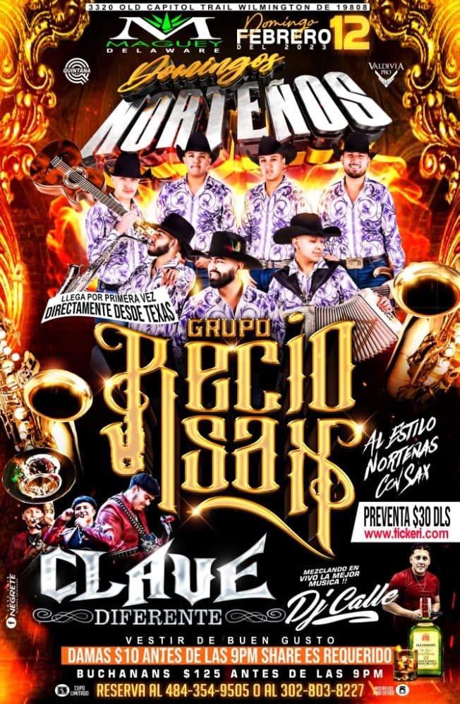 Event - GRUPO RECIO SAX Y CLAVE DIFERENTE! DOMINGOS NORTEÑOS - Wilmington, Delaware - February 12, 2023 | concert tickets