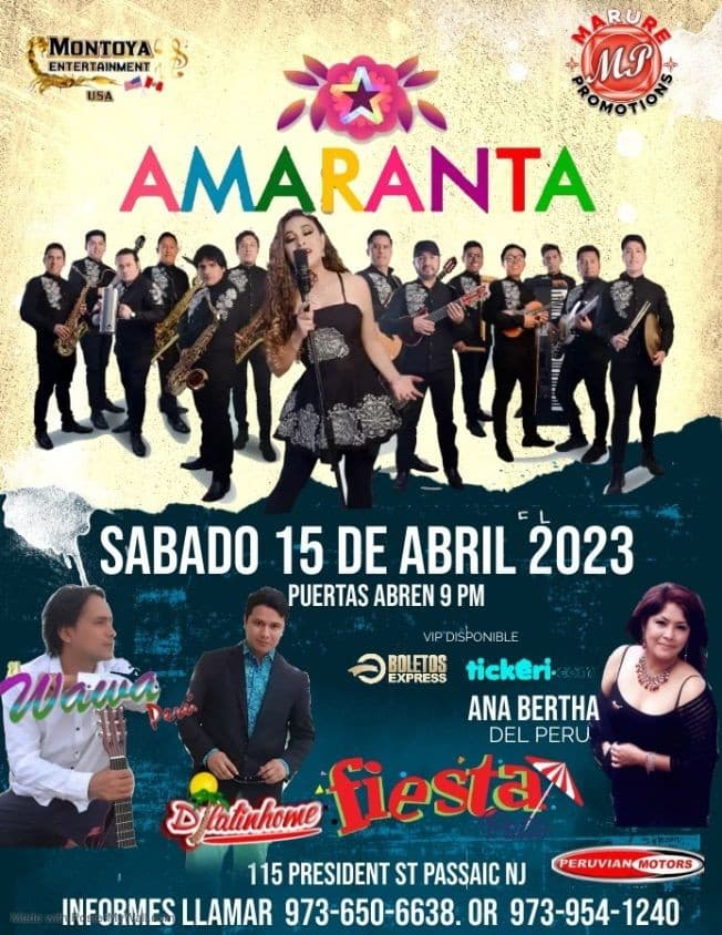 Event - AMARANTA , EL WAWA DEL PERU EN VIVO ! PASSAIC NEW JERSEY - Passaic, New Jersey - April 15, 2023 | concert tickets