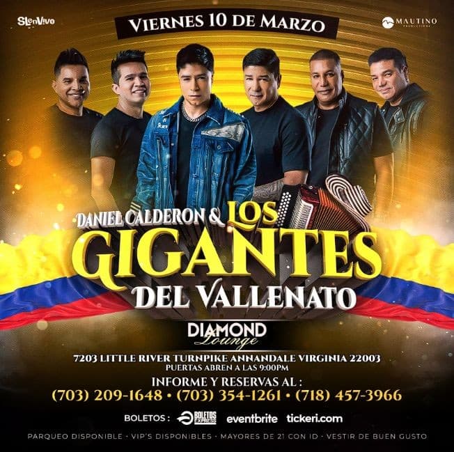 Event - DANIEL CALDERON Y LOS GIGANTES DEL VALLENATO, ANNANDALE, VA - Annandale, Virginia - March 10, 2023 | concert tickets
