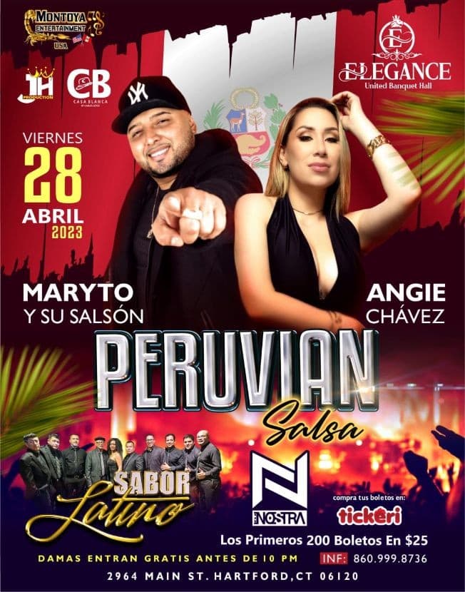 Event - Peruvian Salsa con Maryto y su Salson y Angie Chavez en vivo en Hartford, CT - Hartford, Connecticut - April 28, 2023 | concert tickets