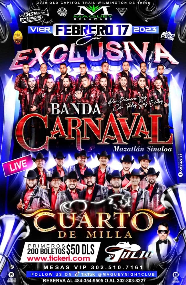 Event - BANDA CARNAVAL Y CUARTO DE MILLA EN CONCIERTO! - Wilmington, Delaware - February 17, 2023 | concert tickets