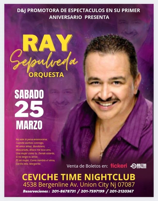 Event - RAY SEPULVEDA  Y ORQUESTA - Union City, New Jersey - March 25, 2023 | concert tickets