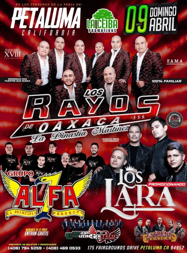 Event - LOS RAYOS DE OAXACA ,  LOS LARA EN CONCIERTO! PETALUMA  CALIFORNIA - Petaluma, California - April 9, 2023 | concert tickets