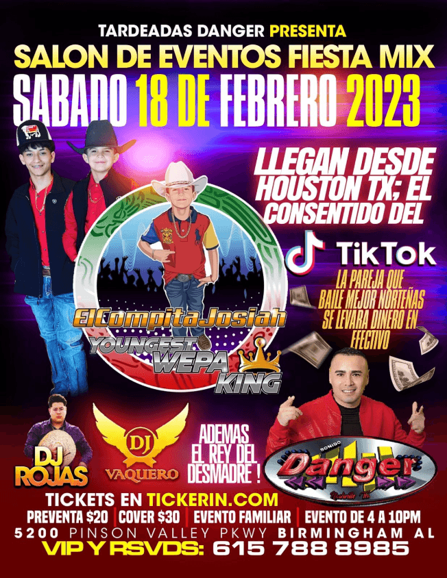 Event - EL COMPITA JOSIAH , DJ ROJAS , DJ VAQUERO EN VIVO ! BIRMINGHAM ALABAMA - Birmingham, Alabama - 18 de febrero de 2023 | concert tickets