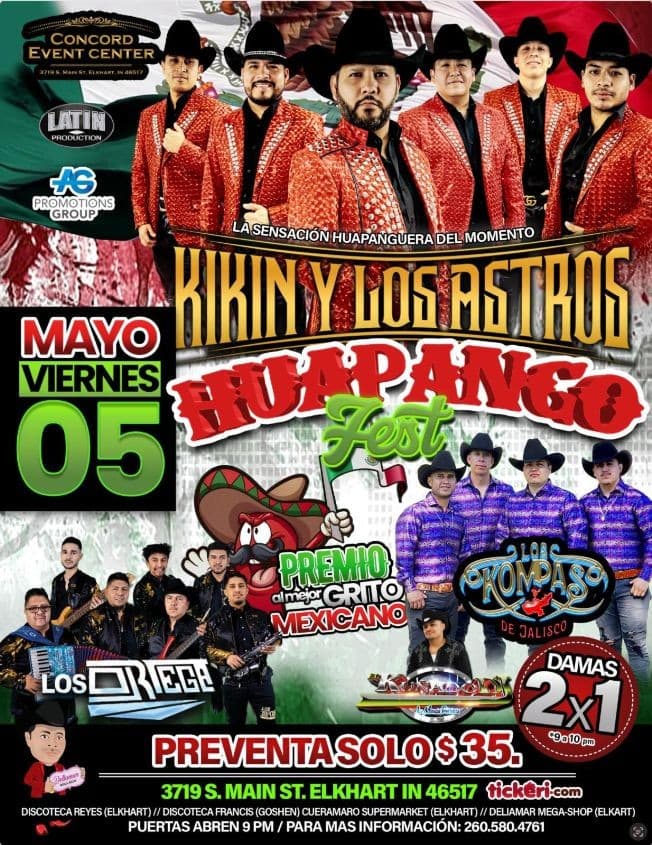 Event - KIKIN Y LOS ASTROS, LOS ORTEGA, LOS KOMPAS DE JALISCO EN CONCIERTO !  ELKHART INDIANA - Elkhart, Indiana - May 5, 2023 | concert tickets