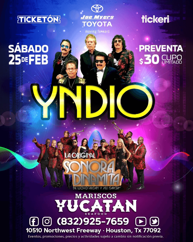 Event - YNDIO , LA ORIGINAL SONORA DINAMITA EN VIVO ! HOUSTON TEXAS! NUEVA FECHA- posponed - Houston, Texas - March 25, 2023 | concert tickets