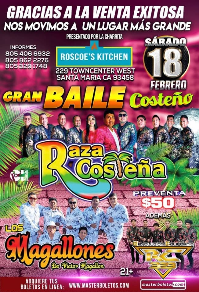 Event - RAZA COSTEÑA , LOS MAGALLONES EN VIVO ! SANTA MARIA CALIFORNIA - Santa Maria, California - February 18, 2023 | concert tickets