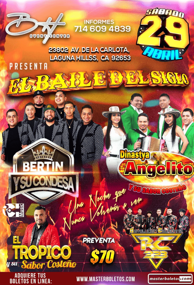 Event - BERTIN Y SU CONDESA , DINASTYA ANGELITO EN VIVO ! LAGUNA HILLS CALIFORNIA - Laguna Hills, California - April 29, 2023 | concert tickets