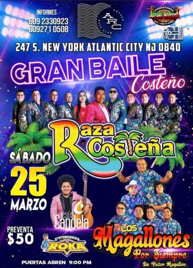 Event - RAZA COSTEÑA , LOS MAGALLONES EN VIVO ! ATLANTIC CITY NEW JERSEY - Atlantic City, New Jersey - March 25, 2023 | concert tickets