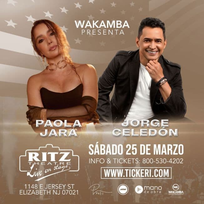Event - PAOLA JARA Y JORGE CELEDON EN CONCIERTO ! ELIZABETH NEW JERSEY - Elizabeth, New Jersey - March 25, 2023 | concert tickets