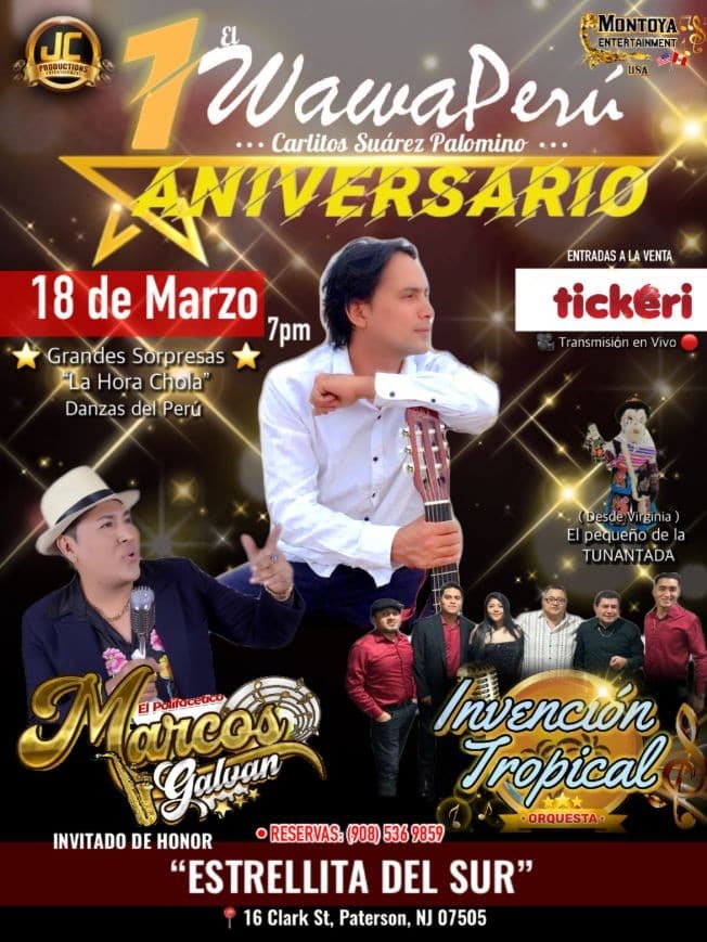 Event - EL WAWA del Perú celebra su 1er ANIVERSARIO en la “Estrellita Del Sur” de PATERSON, NJ - Paterson, New Jersey - March 18, 2023 | concert tickets