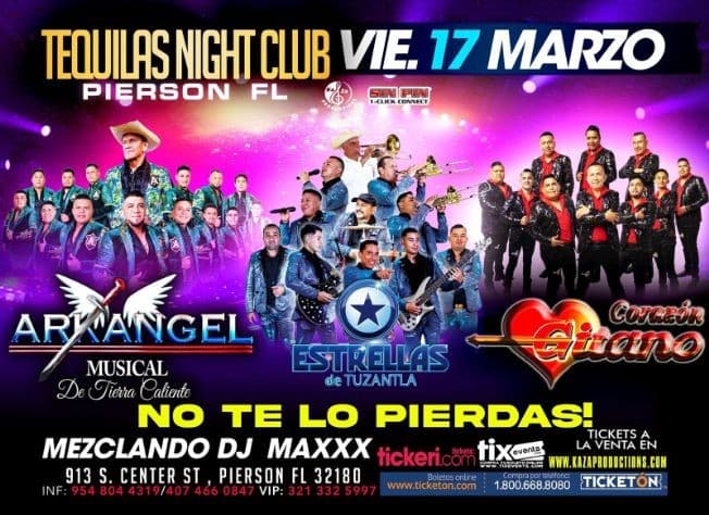 Event - ARKANGEL MUSICAL DE TIERRA CALIENTE, ESTRELLAS DE TUZANTLA , CORAZON GITANO  EN VIVO ! PIERSON FLORIDA - Pierson, Florida - March 17, 2023 | concert tickets