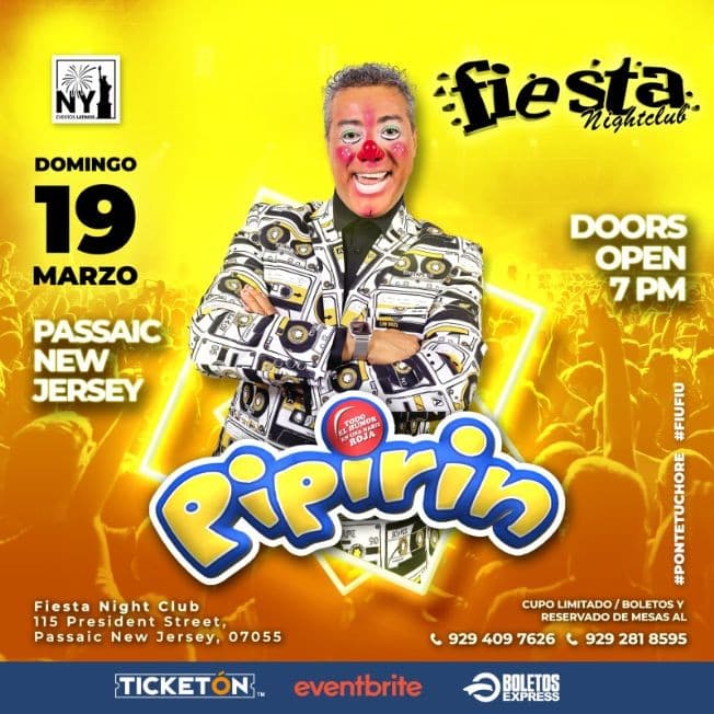 Event - PIPIRIN, TODO EL MUNDO EN UNA NARIZ ROJA - Passaic, New Jersey - March 19, 2023 | concert tickets
