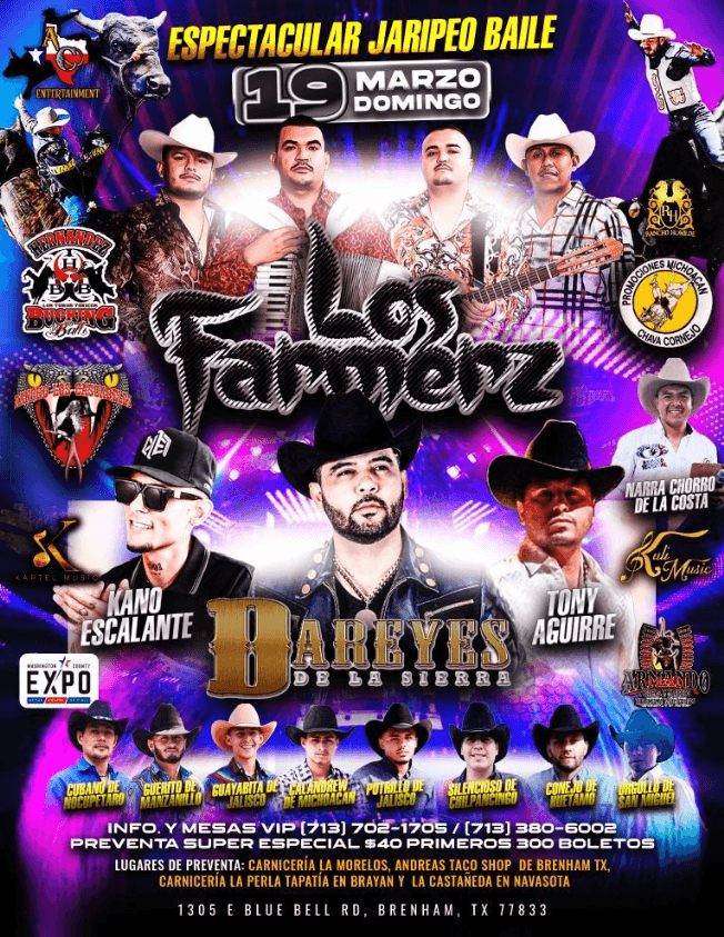 Event - LOS FARMERZ EN CONCIERTO ! BRENHAM TEXAS - Brenham, Texas - March 19, 2023 | concert tickets