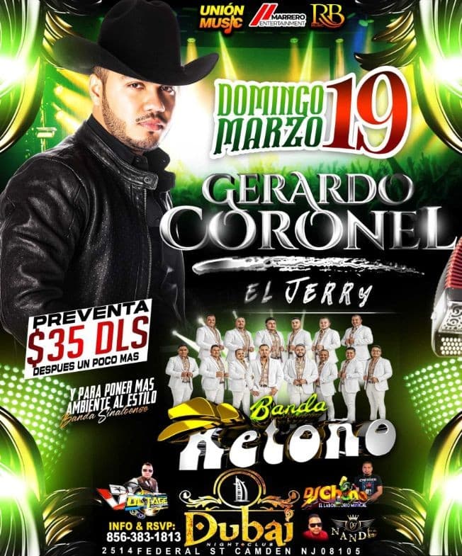 Event - GERARDO CORONEL EL REY , BANDA EL RETOÑO EN CONCIERTO ! CAMDEN NEW JERSEY - Camden, New Jersey - March 19, 2023 | concert tickets