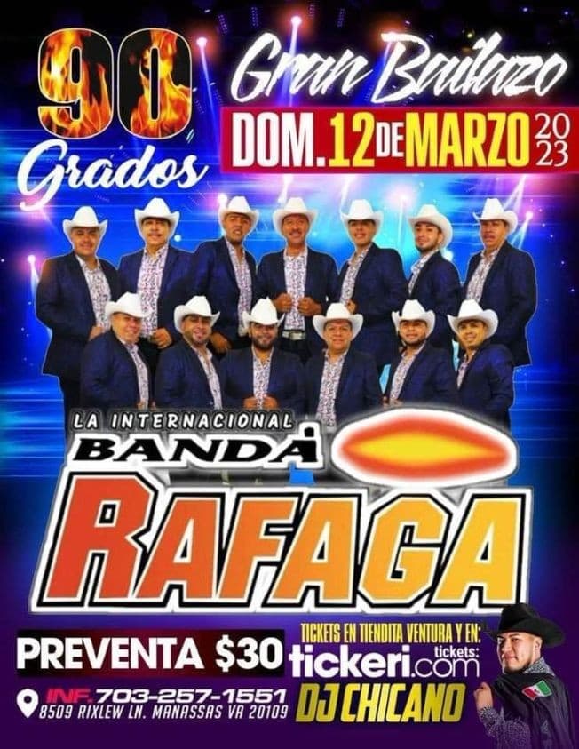Event - LA INTERNACIONAL BANDA RAFAGA - Manassas, Virginia - March 12, 2023 | concert tickets