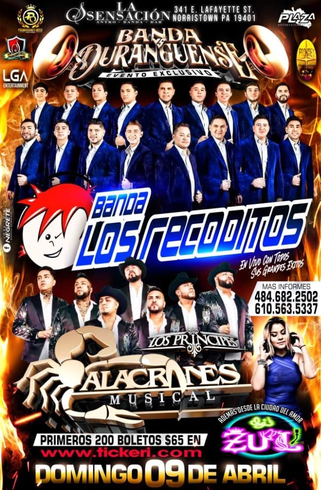 Event - BANDA RECODITOS Y ALACRANES MUSICAL EN LA SENSACION DE NORRISTOWN - Norristown, Pennsylvania - April 9, 2023 | concert tickets